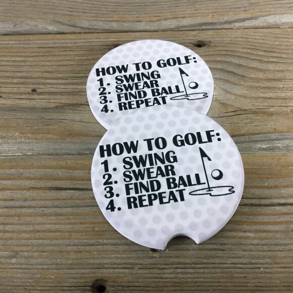 How To Golf - Swing, Swear, Find Ball, Repeat Car Coasters Set of 2 - Picture 4 of 6